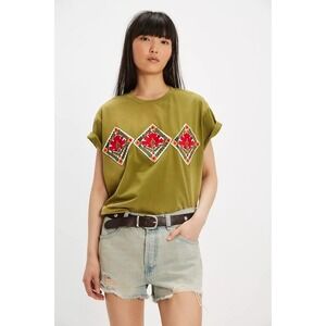 NWT FOUND Free People Applique Tee T Shirt Medium